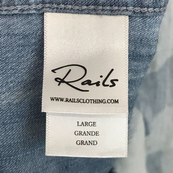 Rails Top Womens Large Buffalo Plaid Chambray Crop Raw Hem Long Sleeve AS IS - Picture 4 of 11